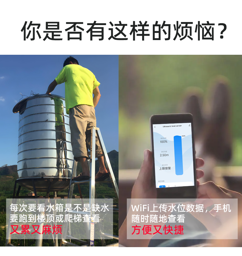 太陽能供電超聲波液位傳感器實時監測水箱液位2326